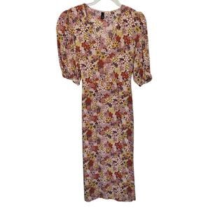 Nobody's Child 6 Dress Floral Short Sleeve Tie Waist Pockets Pink Orange